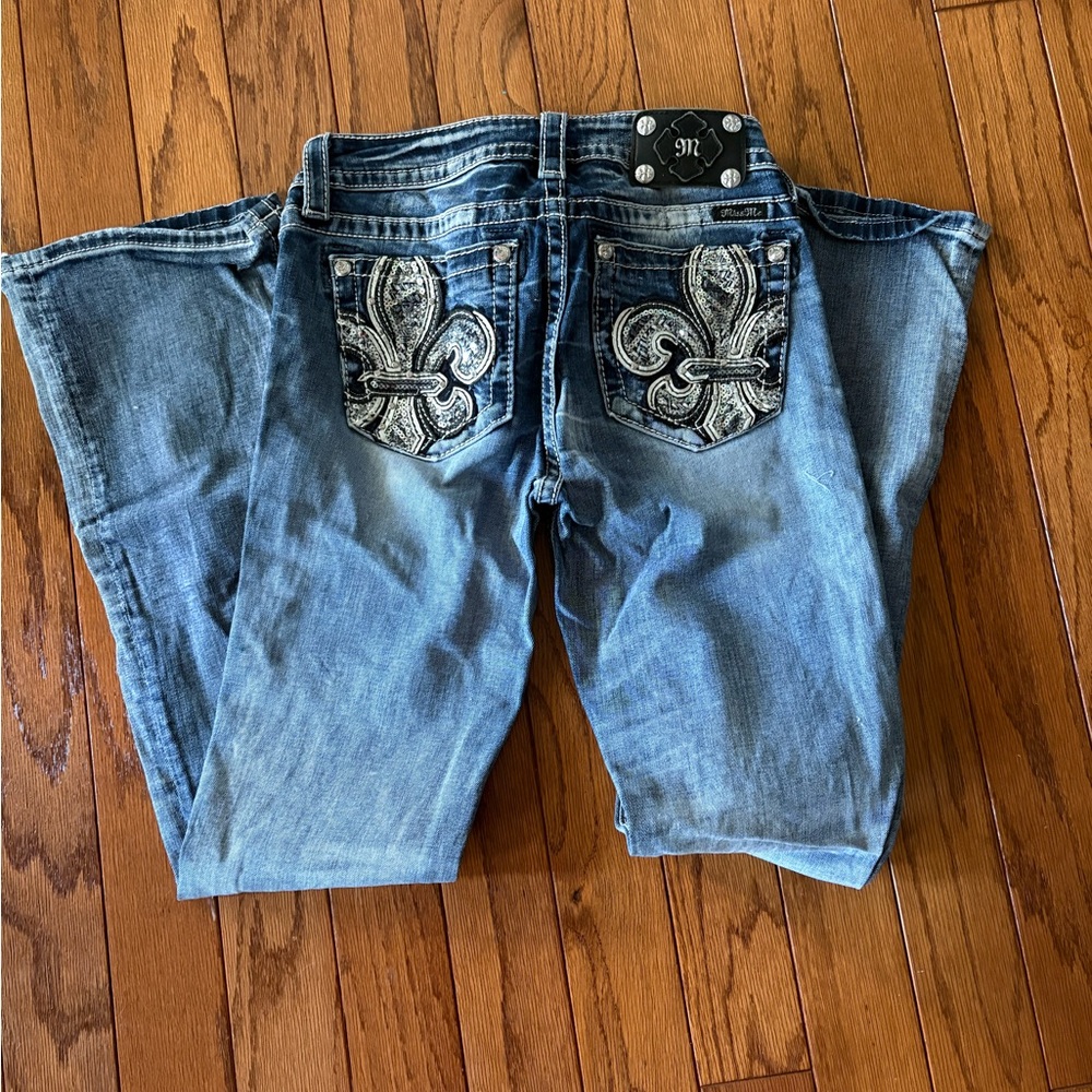 Signature Blue Boot Cut Jeans with Embellished Pockets